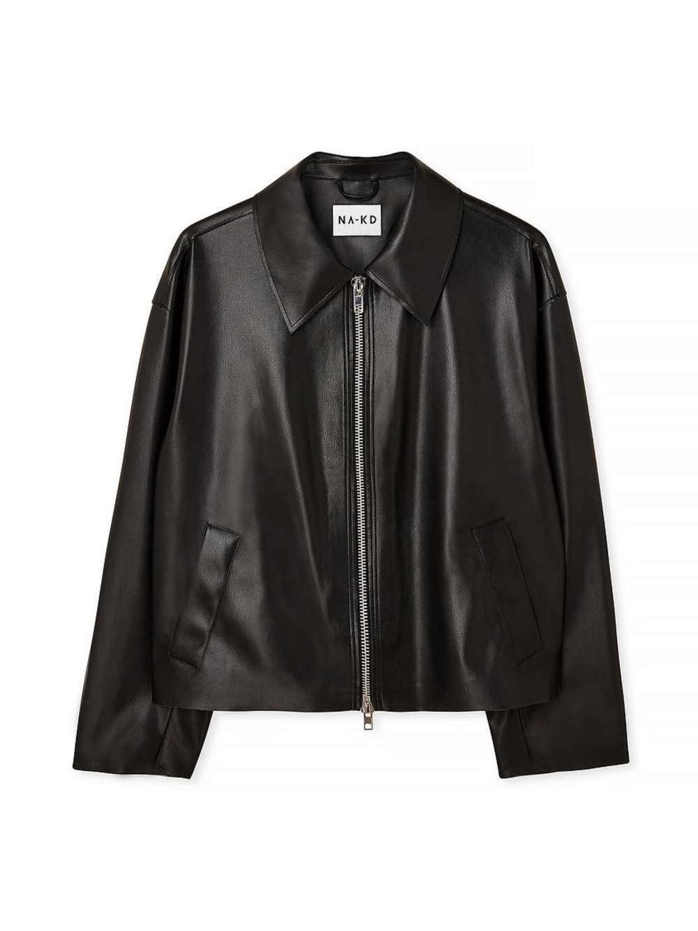 NA-KD Black Faux Leather Zip-Front Jacket